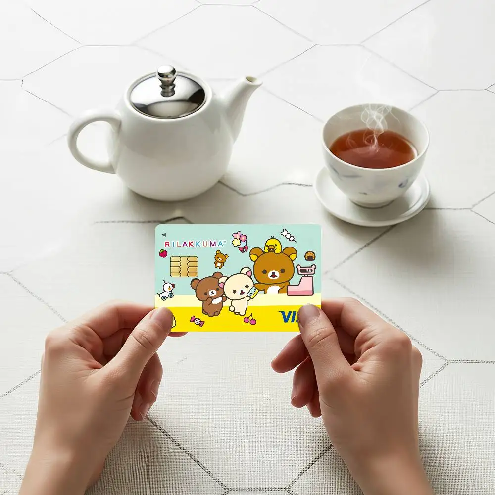 Cartoon R-Rilakkuma Bear Credit Skin Cover Card Stickers 4PCS Film Bus Pass Front Decoration Bank Debit Waterproof