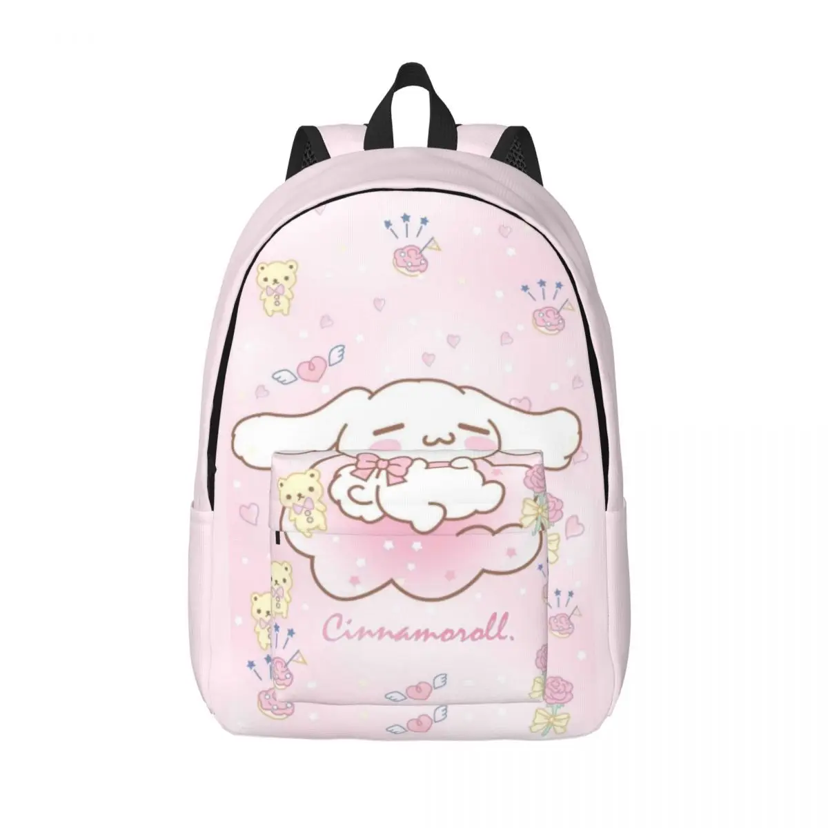 Custom Pink Wallpaper Canvas Backpacks for Women Men Waterproof School College Cinnamoroll Bag Printing Bookbag