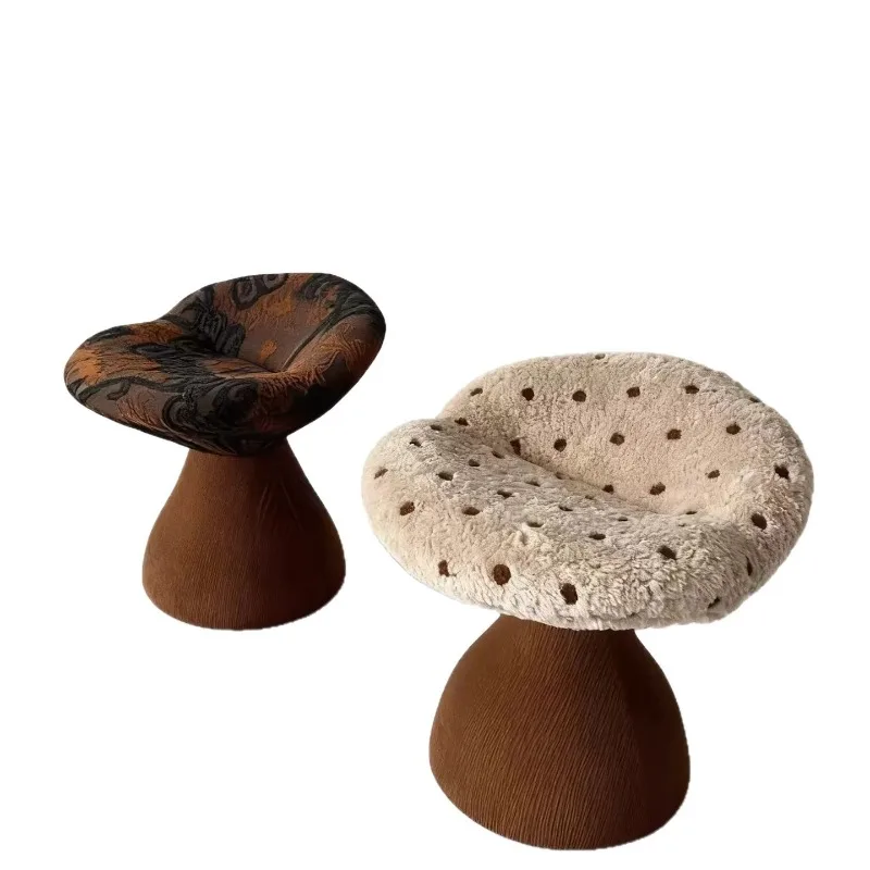 Mushroom shoe changing stool, designer dressing stool, home bedroom lamb wool rotatable makeup chair