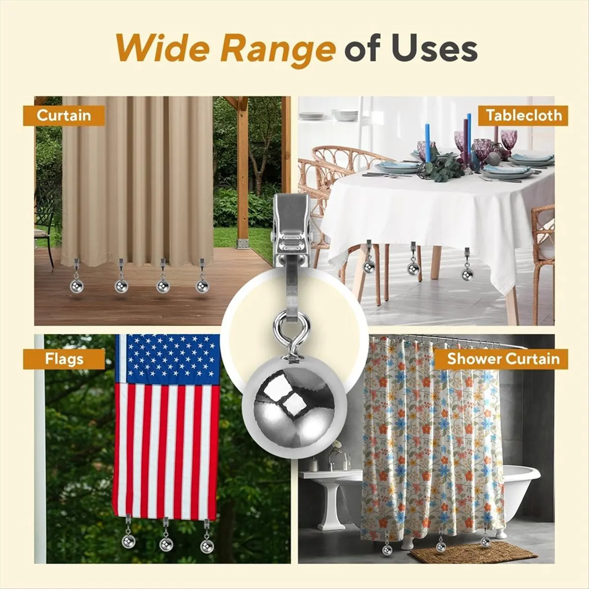 A20I 12 PCS Outdoor Curtain Weights, Flag Weights for Wind, Tablecloth Weights Heavy Duty Drapery Weights for Patio,Balcony