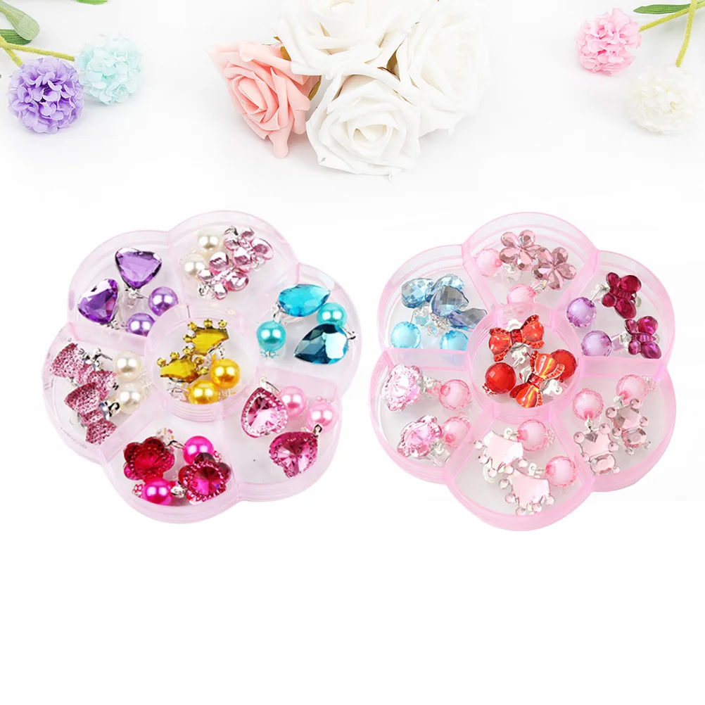 

14 Pairs Adorable Design Earrings Kids Clip-on Girls Drops Dress-up Party Fun Styles Cartoon