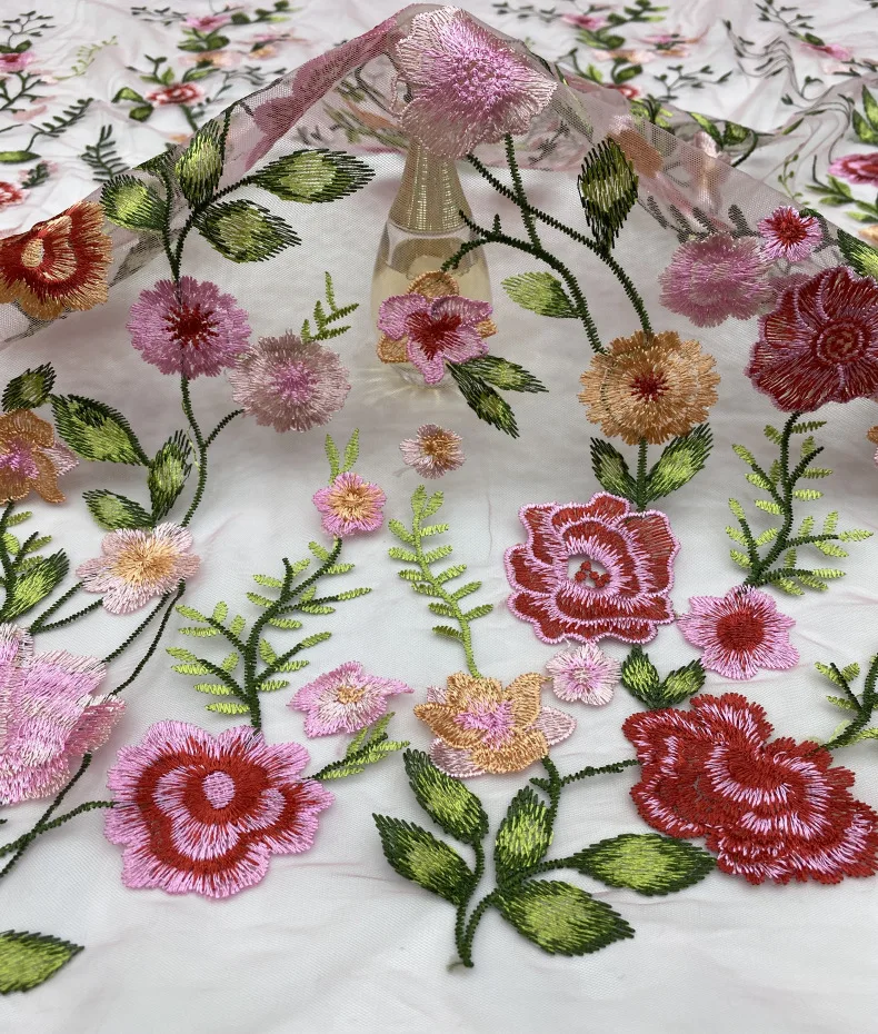 1Yard Floral Mesh Embroidery Fabric Fashion Lady Dress Sewing Fabric