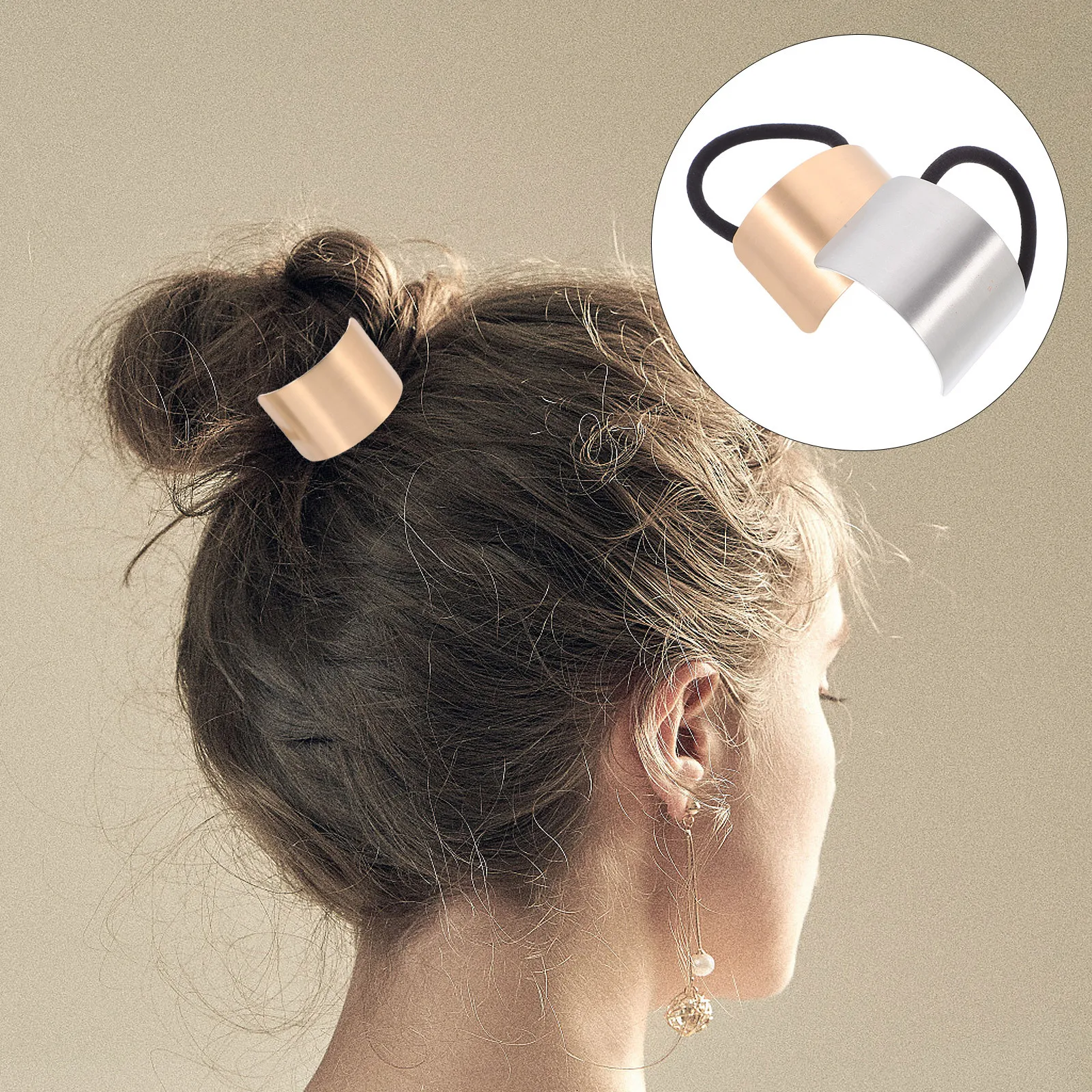 

2Pcs Ties Set for Women Premium Alloy Hair Rings Ponytail Holder Elastic Rope Daily Style Essential