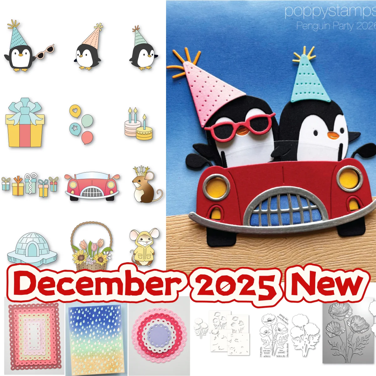 Spring 2026 Basket Bouquet Flower Igloo Penguin Metal Cutting Dies Clear Stamps Stencil Hot Foil For DIY Scrapbook Paper