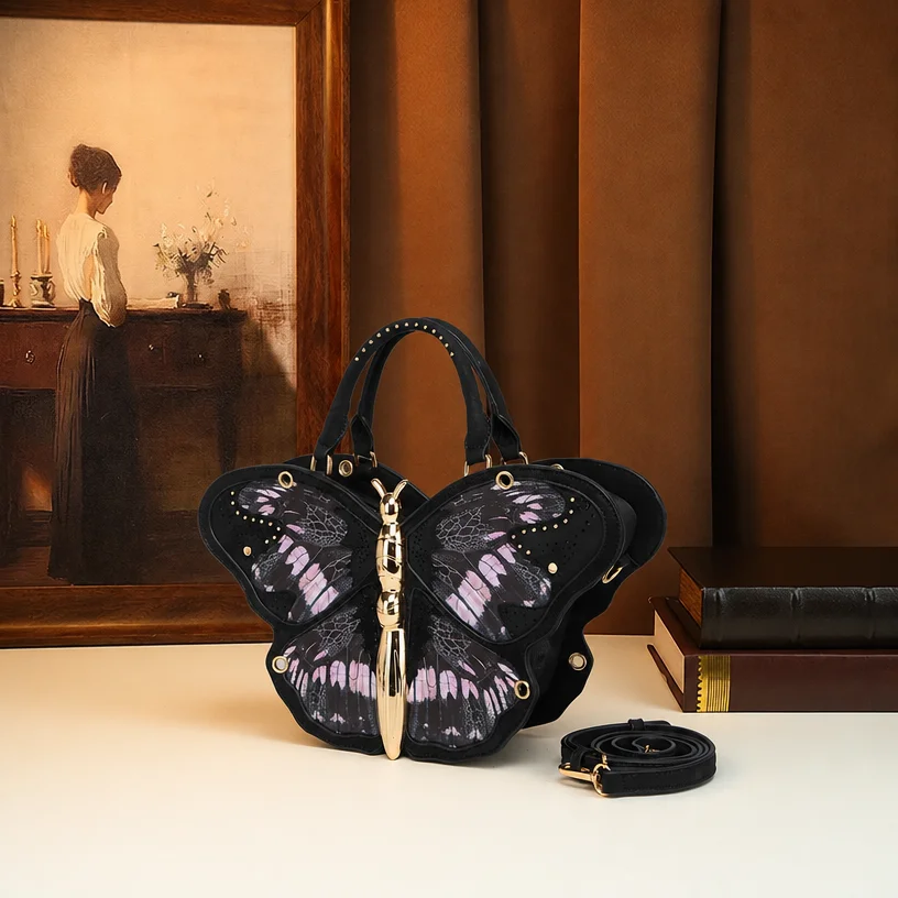 Luxuriöse 3D-Schmetterlings-Handtasche, Neuartige Gothic-Party-Abendtasche, Einzigartiges Flügeldesign, Y2K-Schulter-Umhängetasche für Damen – Detail 5