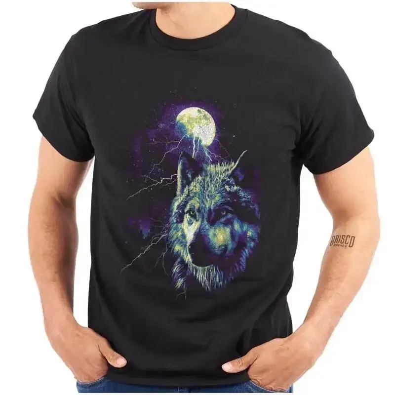 Full Moon Electric Lightning Wolf Howling Womens or Mens Crewneck T Shirt Tee