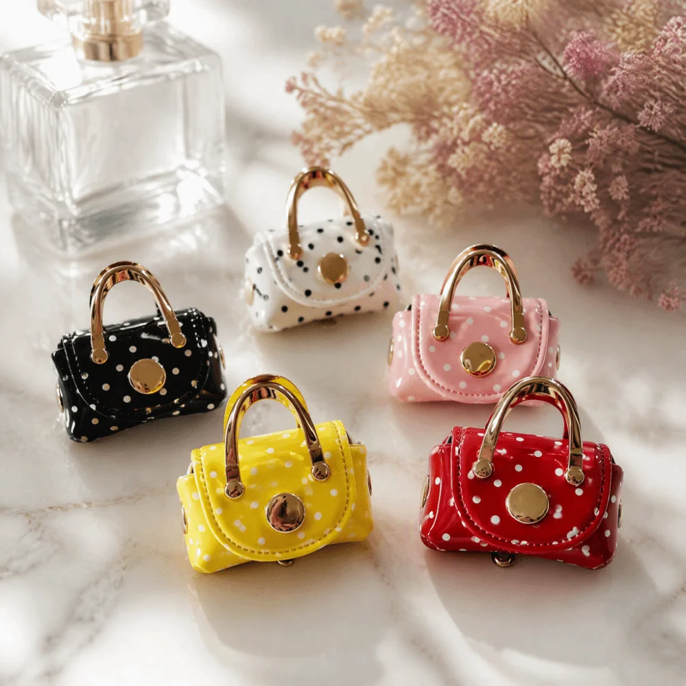 Cute Vintage Style Polka Dot Coin Purse Macaron Color Portable Mini Wallet Versatile Lightweigh Bag Pendant Charm Daily Carry