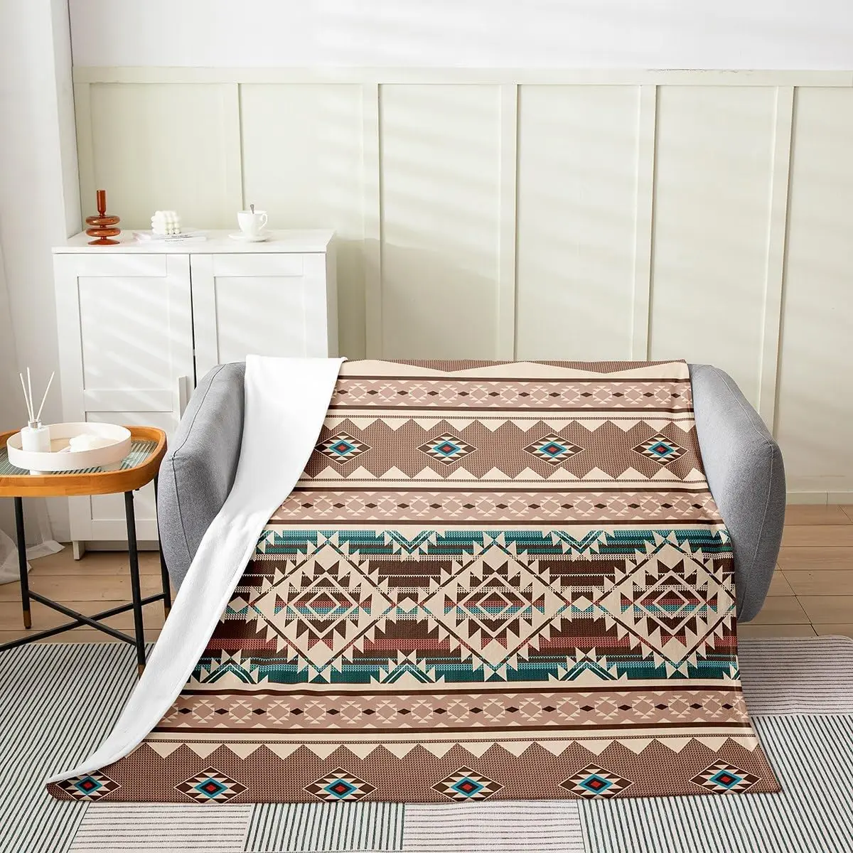 Aztec Pattern Blanket Tribal Design Fleece Throw Boho Home Decor Cozy Sofa Cover Geometric Print Bedding