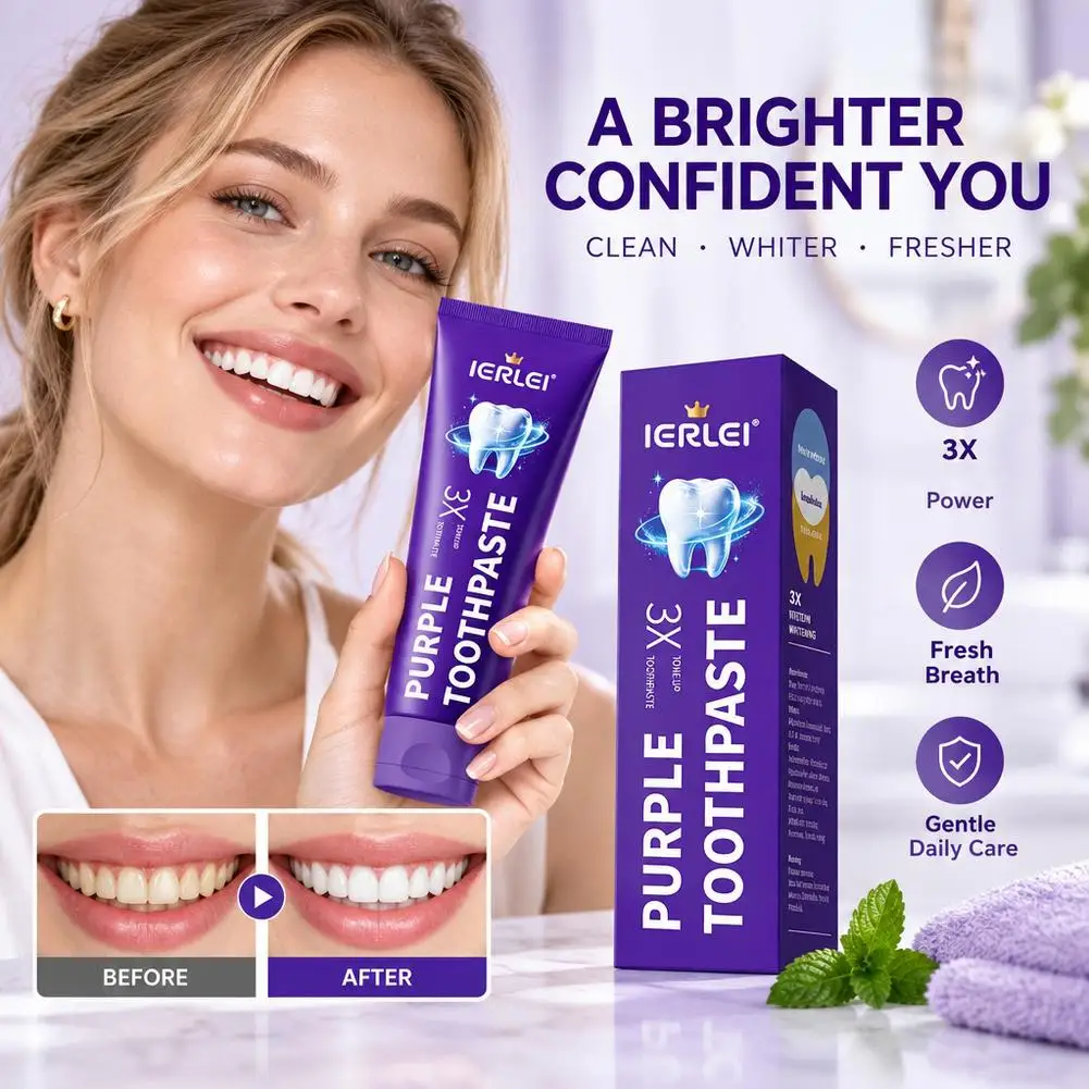 Deep Cleaning Fluoride Purple Toothpaste Natural Gentle Formula Coffee Tea Stain Removal Fresh Mint Flavor Brightening Whitening