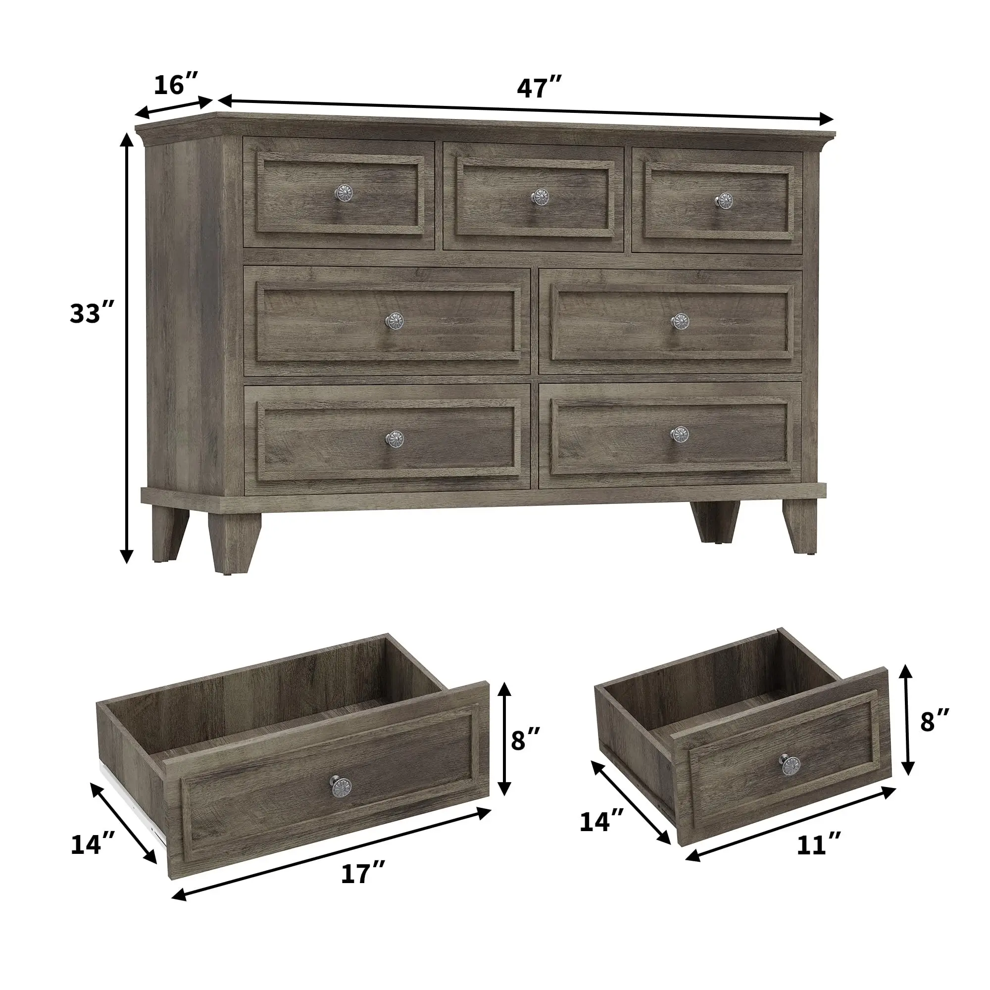 7 Drawer Dresser,Framed Chest, Large Bedroom Storage | MDF + Powder Coating, 7 Drawers with Metal Slides for Bedroom, Living Room, Closet, Hallway