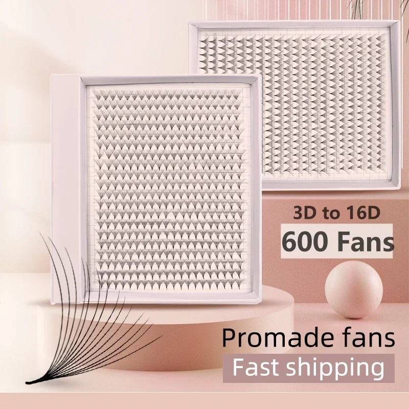 5-box 600 Fans XXL Mega Tray Matte Ultra Dark Premade Volume Fan Pointy Base Promade Fans Eyelash Extensions