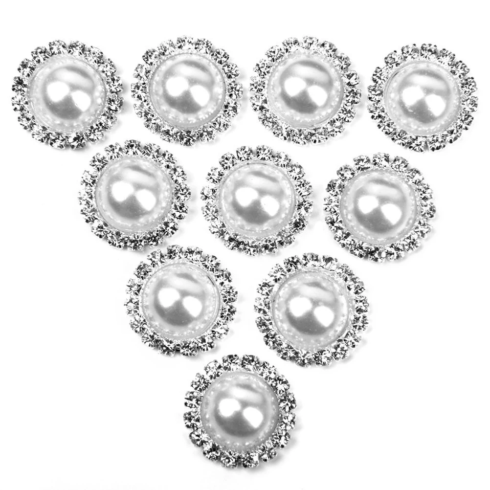 

10pcs Rhinestone Embellishment Hair Accessories Pearl Glue Hairb Decoration White Silver 15mm Acrylic Zinc Alloy Flat Back