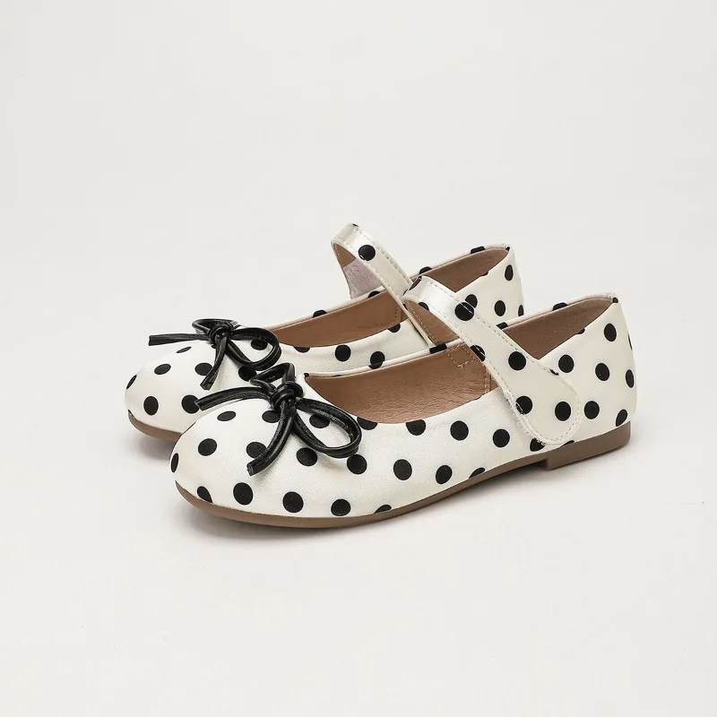 Little Girls Princess Dress Mary Janes Polka Dot Bowknot Children Leather Shoes Non-slip Causal Kids Perform Ballet Flat Shoes