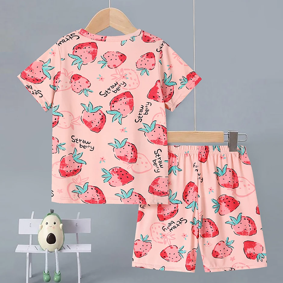 2-tlg. Kinder Sommer Mode Druck Hause Kleidung Anzug Junge Bequeme Joker Dinosaurier Kurzen ärmeln Mädchen Süße Rosa shorts Anzug – Detail 11