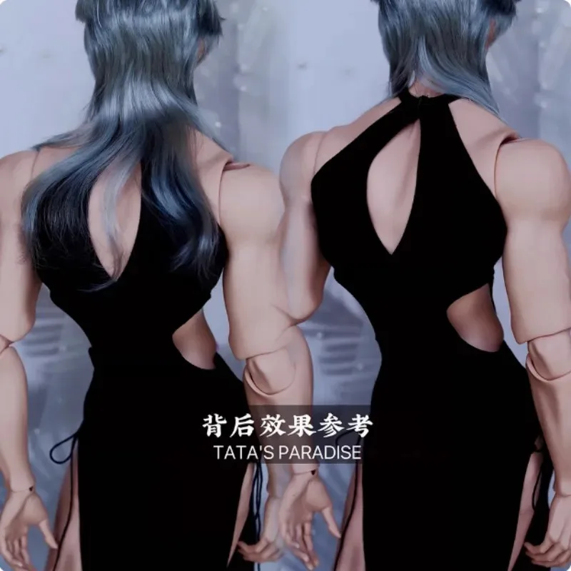 Robe de poupée BJD noire, robe longue sexy à bretelles creuses foncées, style cheongsam, pour poupées 1/3 POPO68 ID75, accessoires (sans poupée)