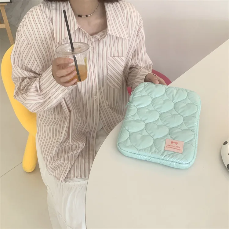 Korean Heart Laptop Bag Y2k Bow Knot Laptop Tablet PC Storage Pouch Women Cosmetics Organizer Bag Students Stationery Pouch