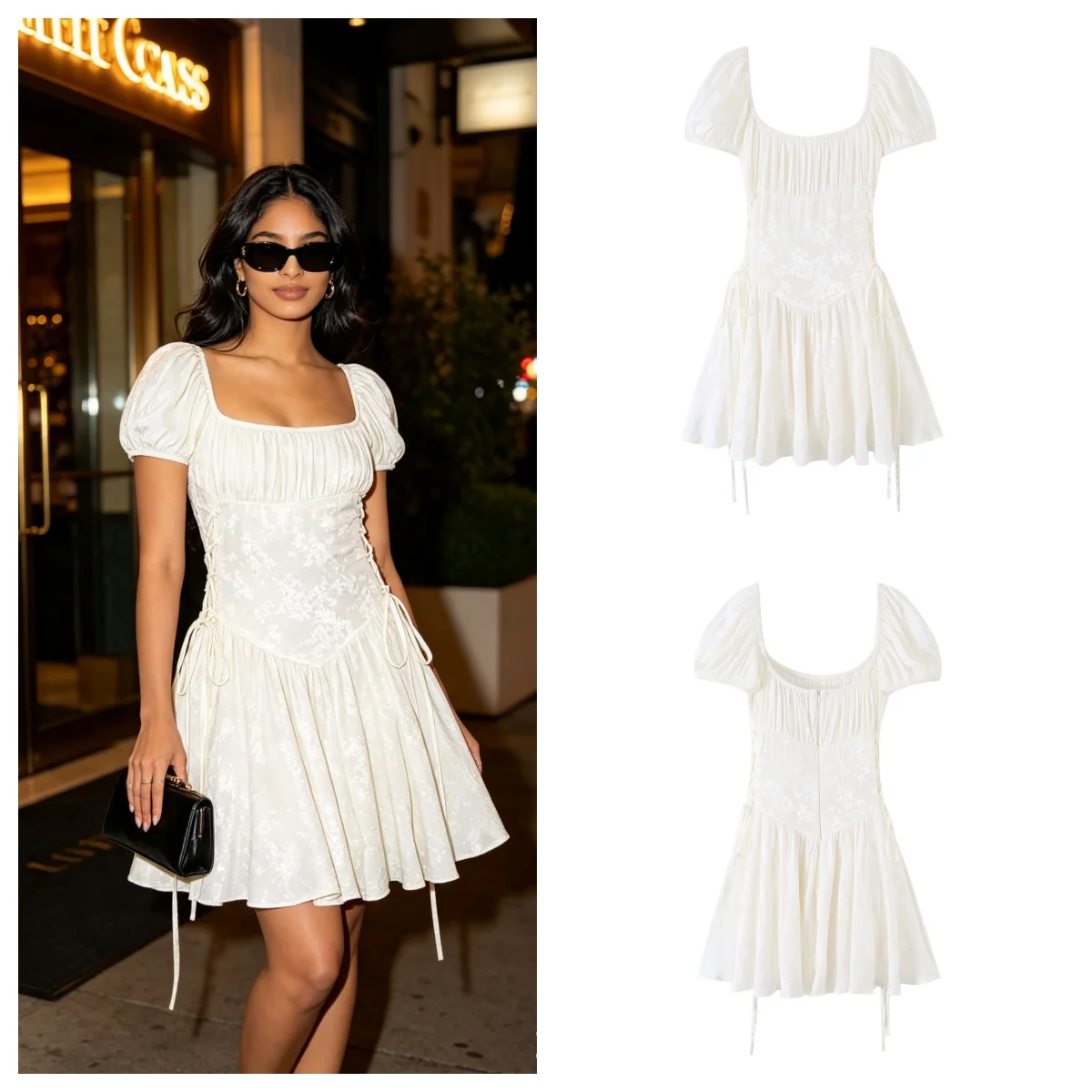 Guobioziy Women's Dress 2026 Summer New White Short-Sleeve Jacquard Decor Mini Dress Beach Vacation Sexy and Cute