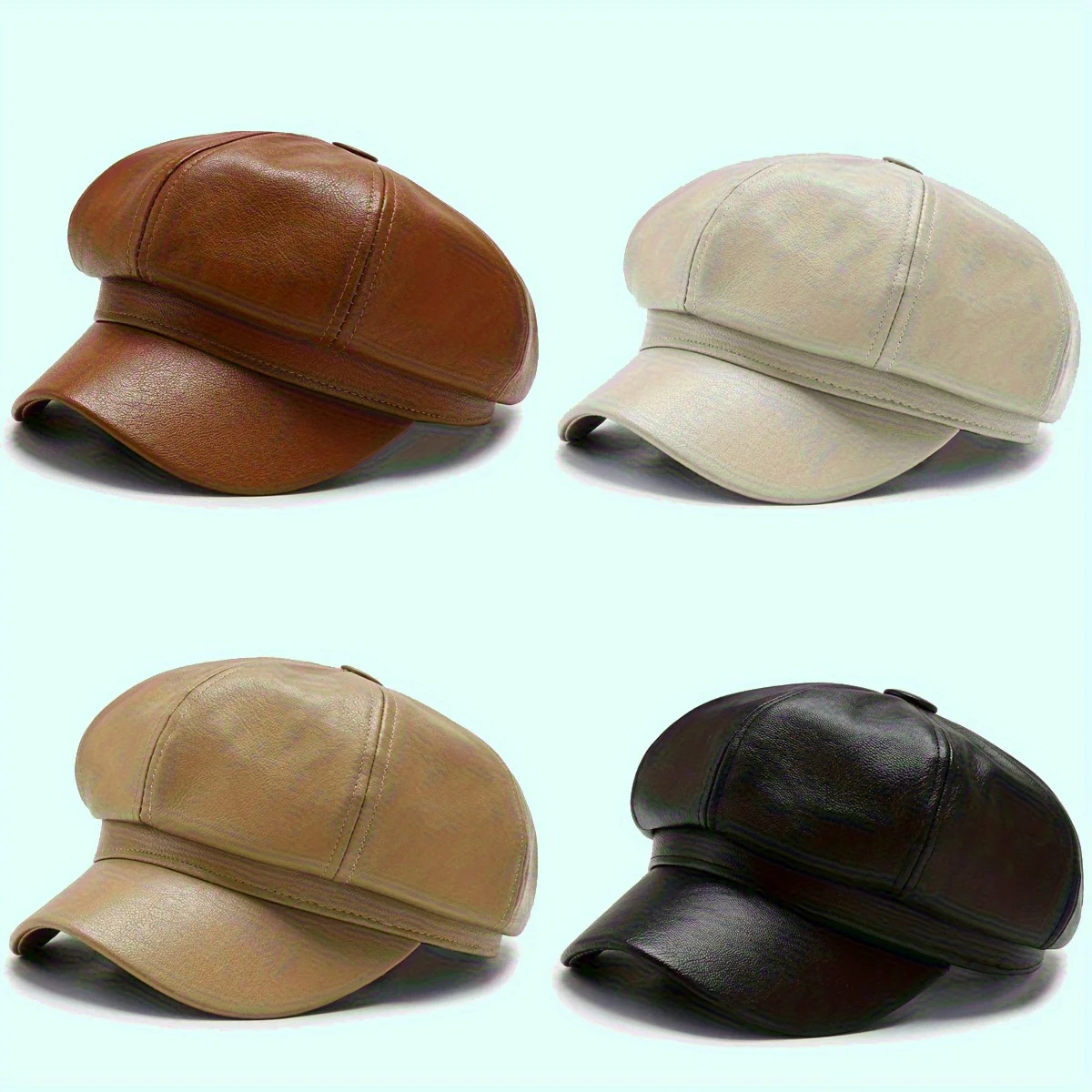 

Leather Octagonal Hat Women's British Style Retro Casual Beret Cute Fashion Versatile Autumn and winter