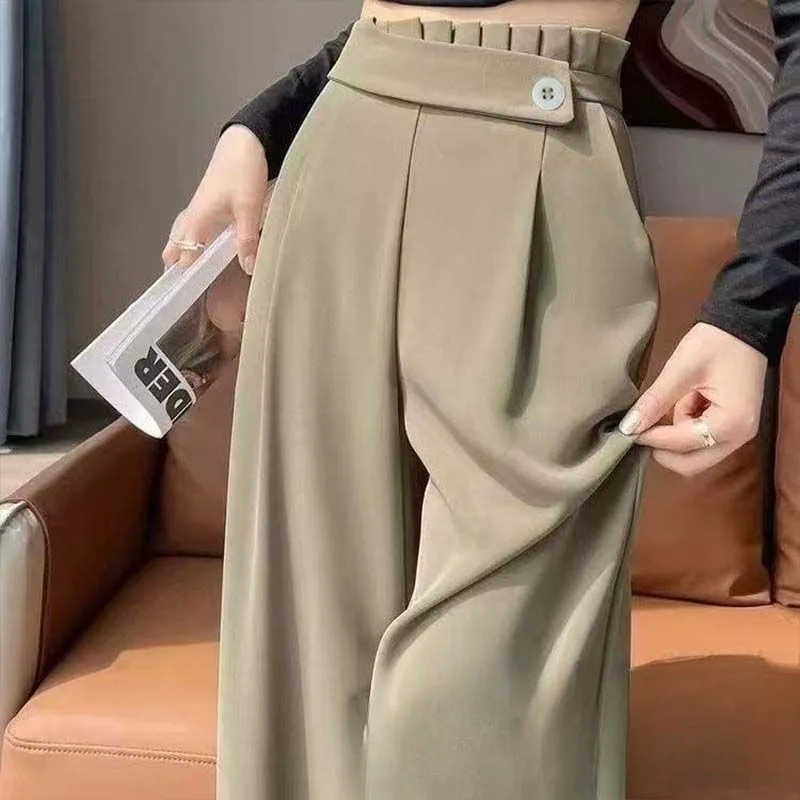 Spodnie poliestrowe z wysokim stanem, luźne, dla puszystych dziewczyn, wyszczuplające, nowe, lejące, bestsellery, długie spodnie, codzienne, proste, szerokie nogawki.