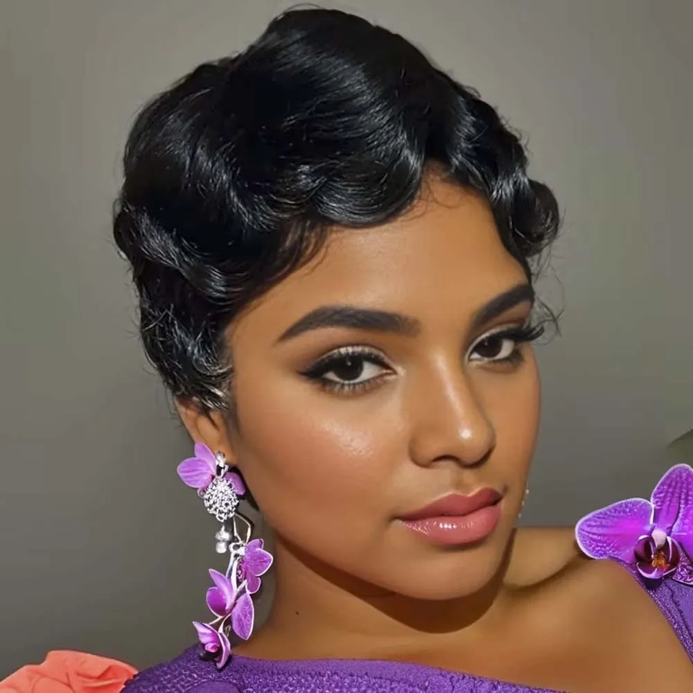 Парики из натуральных волос с короткими пальцами, стрижка пикси, бразильские волосы, машинная шапочка для женщин, предварительно выщипанная линия волос, повседневная вечеринка, косплей