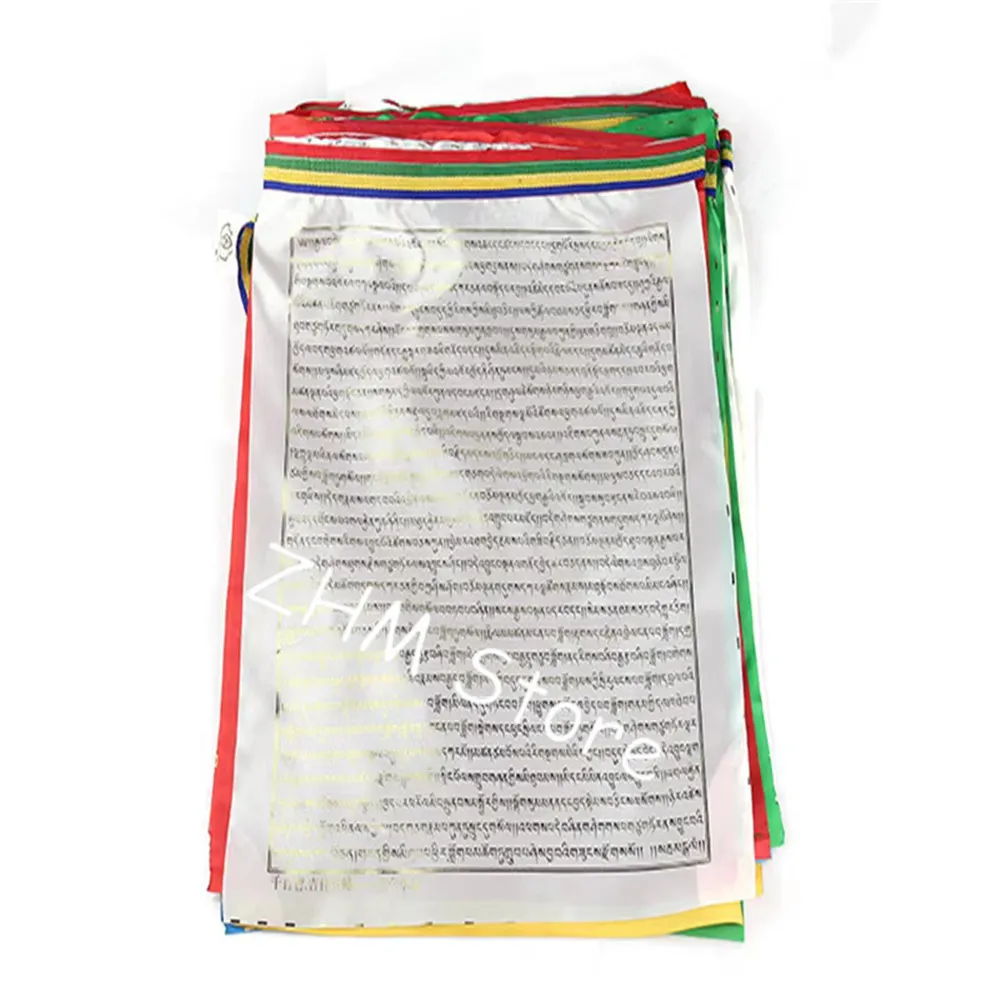 Tibetan White canopy Fomu heart mantra prayer flag silk five colors Print 6.5 Meters 20 pcs/string Religious Flags Scriptures