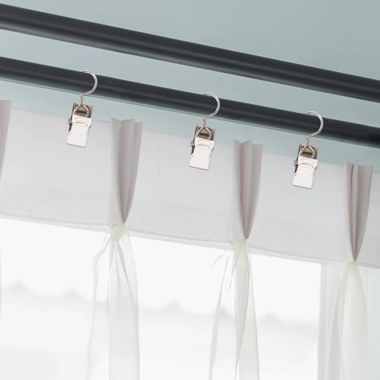 

100Pcs Iron Curtain Clips with Rings Rust Resistant Strong Grip for Shower Curtains Home Decoration Easy to Install and Store