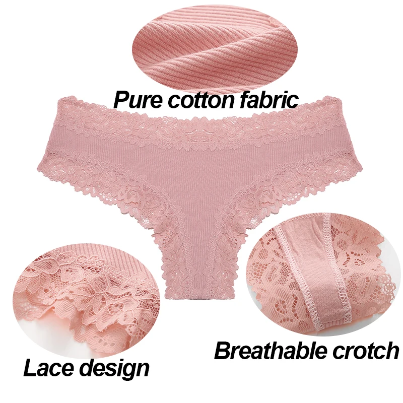 FINETOO 3PCS Women Cotton Panties Sexy Floral Lace Lingerie Soft Intimate Underwear Underwear Girls Briefs S-XL Solid Underpants