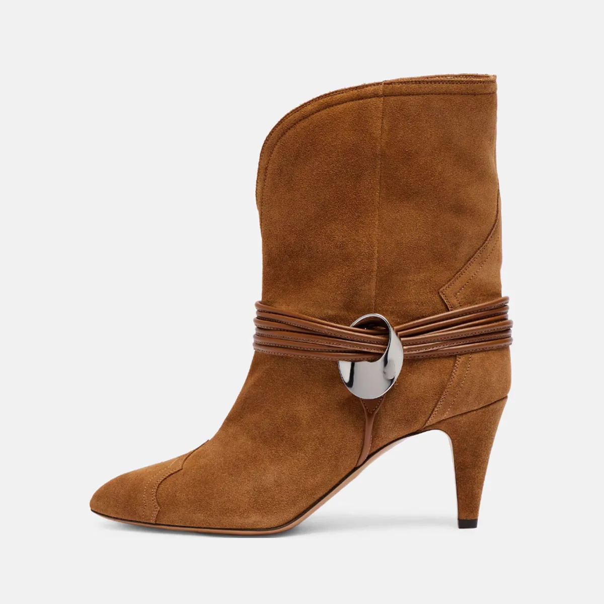 Arden Furtado Autumn Cow Suede Metal Buckle Western boots Round toe Slip-on Chunky heels Ankle strap Short boots Women's Boots