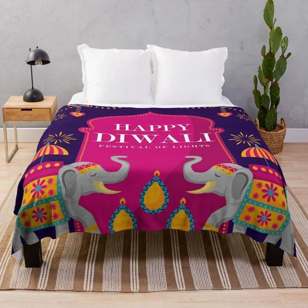 

Happy Diwali - Festival Of Lights Throw Blanket Plush Fuzzy Cozy Blanket for Couch Sofa