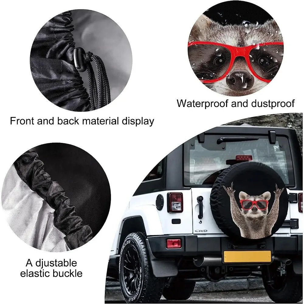 Spare Tire Cover Red Sunglasses Raccoon Tire Cover Waterproof Dust-Proof UV Sun Wheel Covers Universal Fit for Trailer RV SUV