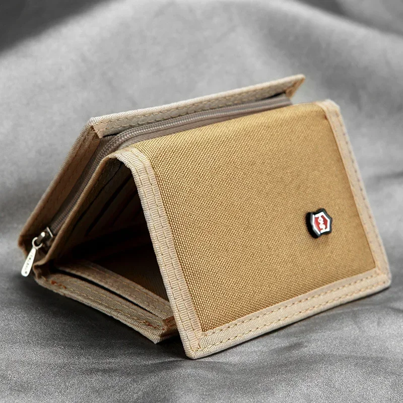 Men\'S 5 Colors Korean Tri-Fold Coin Purse Canvas Wallet Solid Color Fashion Slim Multifunctional Classic Portable Card Holder