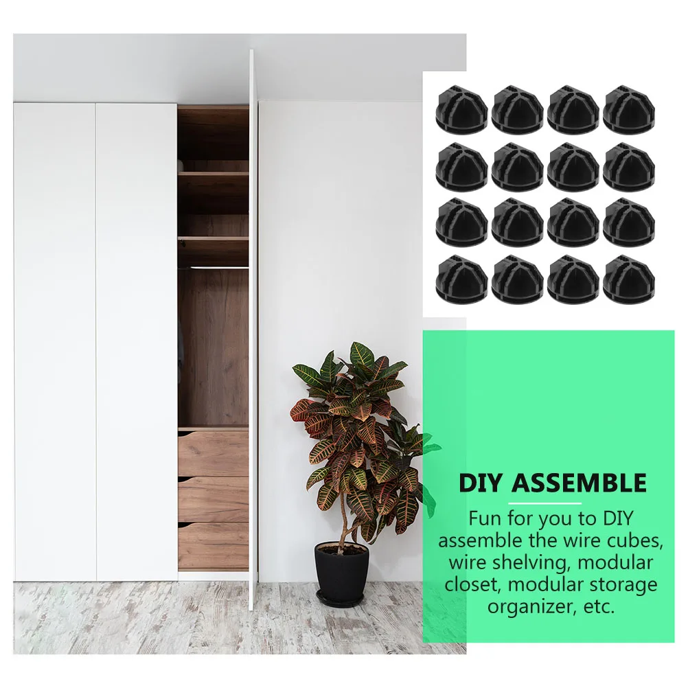 

16pcs Closet Connector Clips Modular Shelving Connectors For Diy Wire Cube Organizers Durable Plastic Grid Snap Buckles