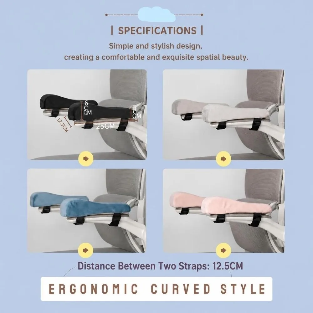 Sponge Foam Chair Armrest Pad Thick Cushion Curve Design Elbow Support Cushion Fasten Strap Adjustable Belt