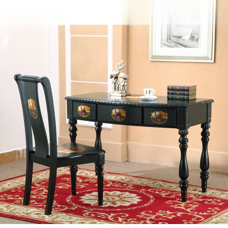 LTT solid wood computer desk chair combination retro old dark green writing desk