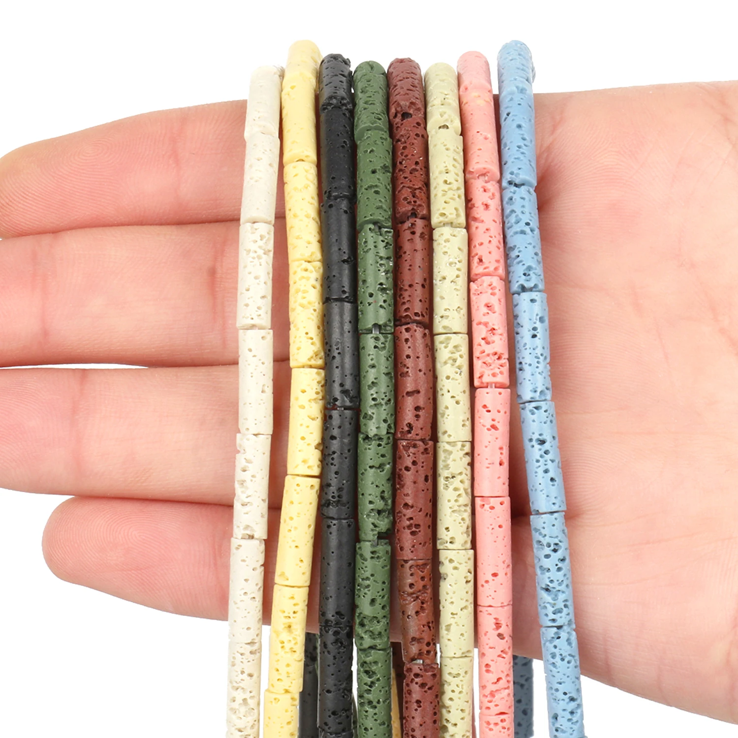 Perle de lave constants ique en pierre naturelle, colonne noire et bleue, perles d'espacement adt pour bijoux, bracelet de bricolage, collier 15 en effet, tuyau de 13x4mm