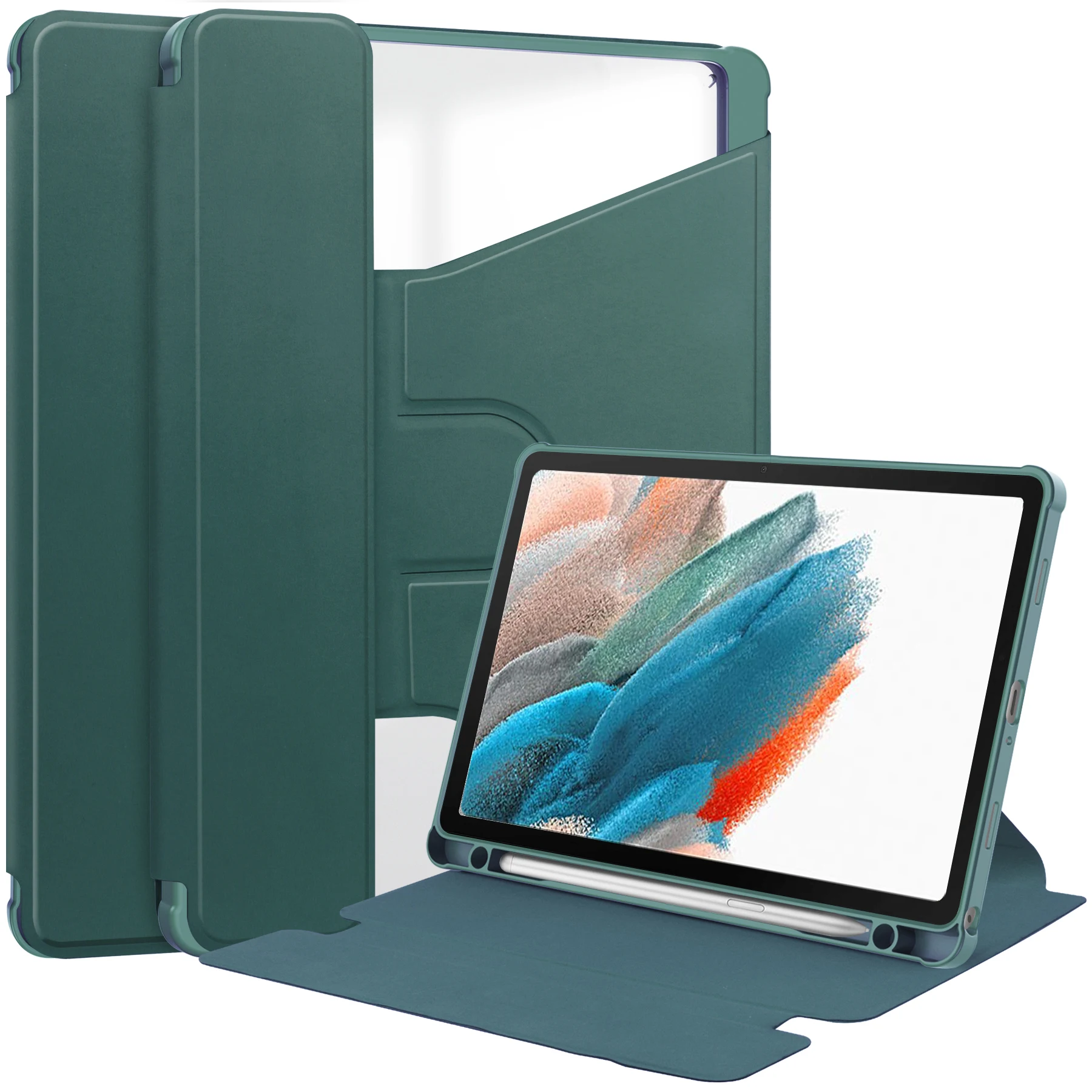 

Чехол для планшета Samsung Galaxy Tab A9+, вращающаяся на 360 градусов подставка из искусственной кожи + акриловый чехол (без клавиатуры) - черновато-зеленый
