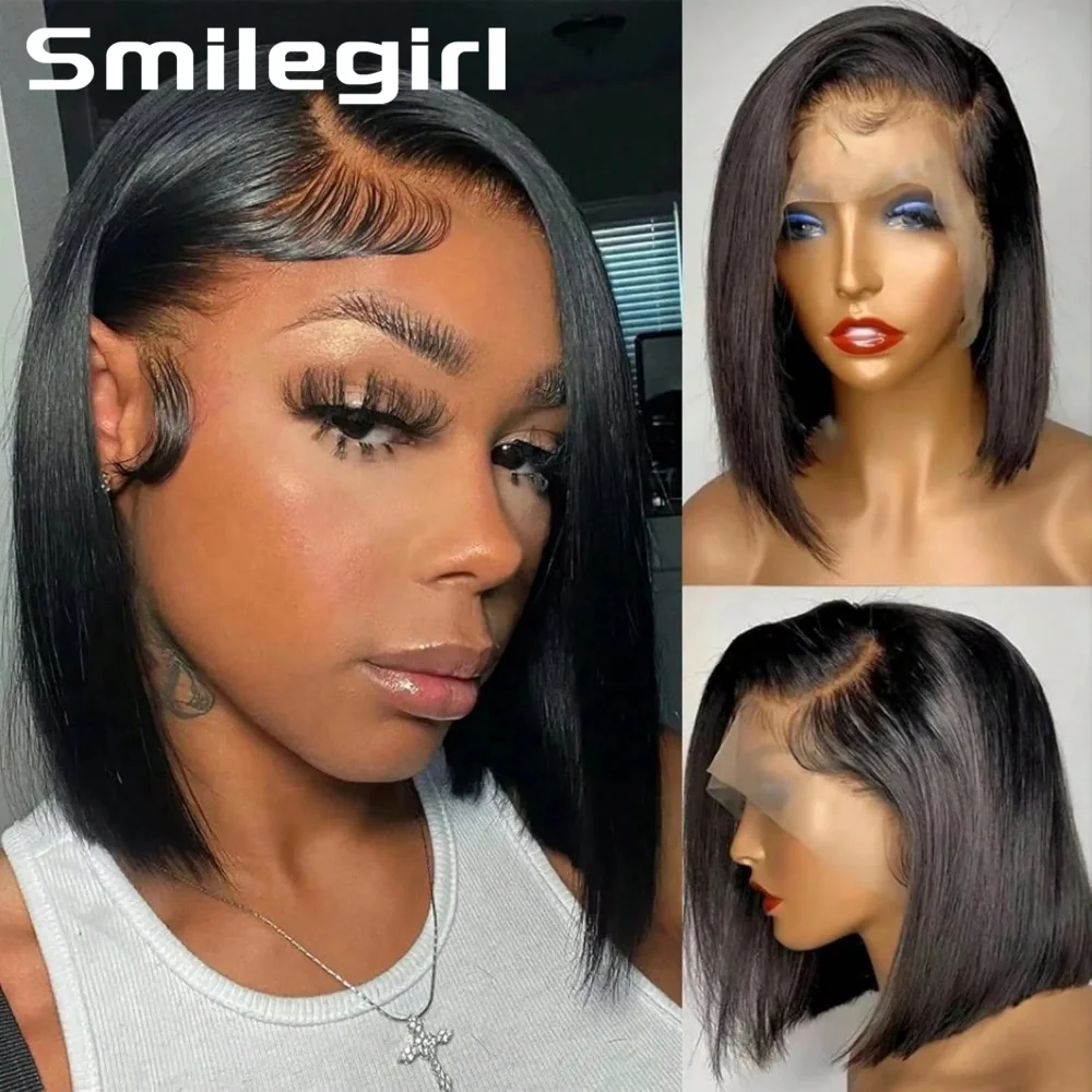 

Короткий прямой парик из натуральных волос, 13x6 HD Lace Frontal, 180% плотность, предварительно прорезанный, бразильский парик из натуральных волос для женщин