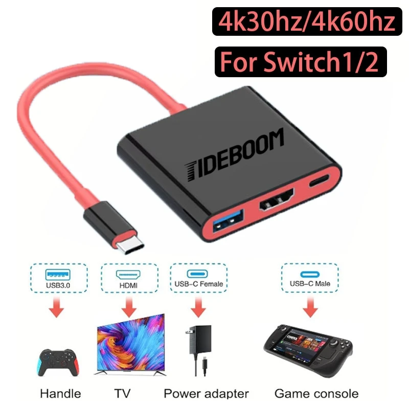 1Pc 3 In 1 4K/60Hz 4K/30Hz for Nintendo Switch with Hdmi 100W Pd Charging and Usb 3.0 Ports Portable Docking Station Type-C Hub