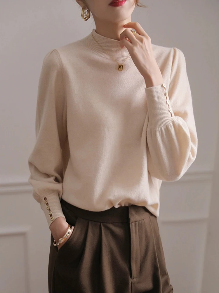 

Half High Neck Women's Knitted Sweater for Autumn Winter New Style, Can be Worn on Both Sides,Soft and Comfortable Fit Pullover