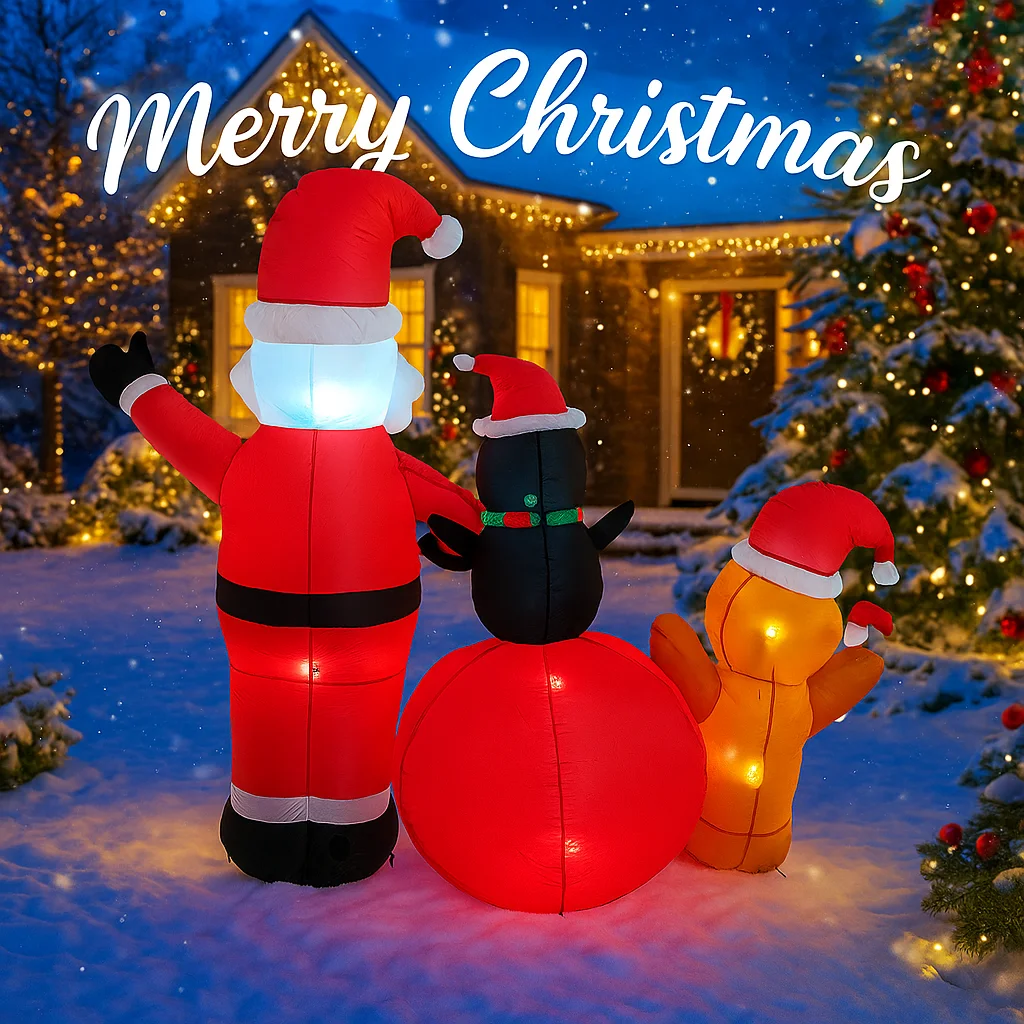 7.2ft led inflável decoração de quintal de natal santa pinguim homem de gengibre conjunto natal decoração para casa ornamento brinquedo presentes decoração do feriado