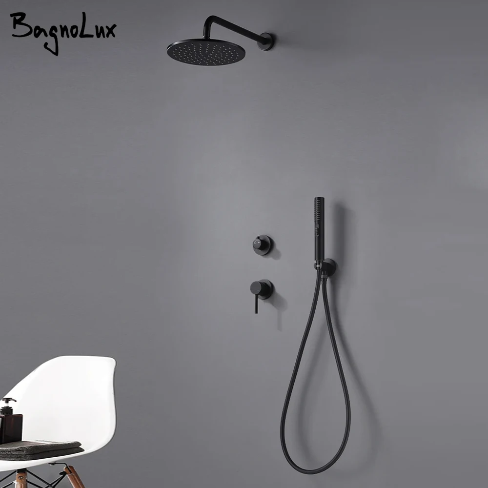 Bathroom Faucet Black Brass Built Installation Rain Shower Head Hand Sprayer With Seat Two-Function And Hot Cold Mixing Switch