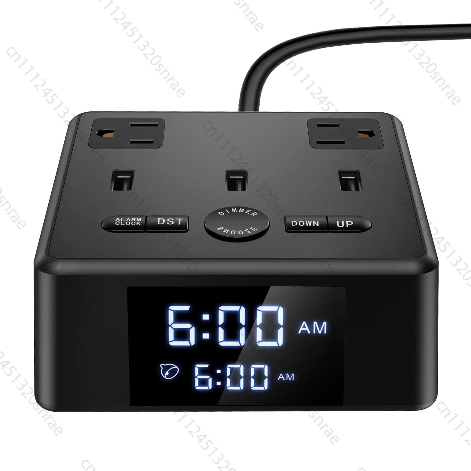 Wake-Up Light with 3 USB Ports, 2 AC Outlets, 6ft Power Strip, Surge Protector, Charging Station, LED Digital Alarm Clock