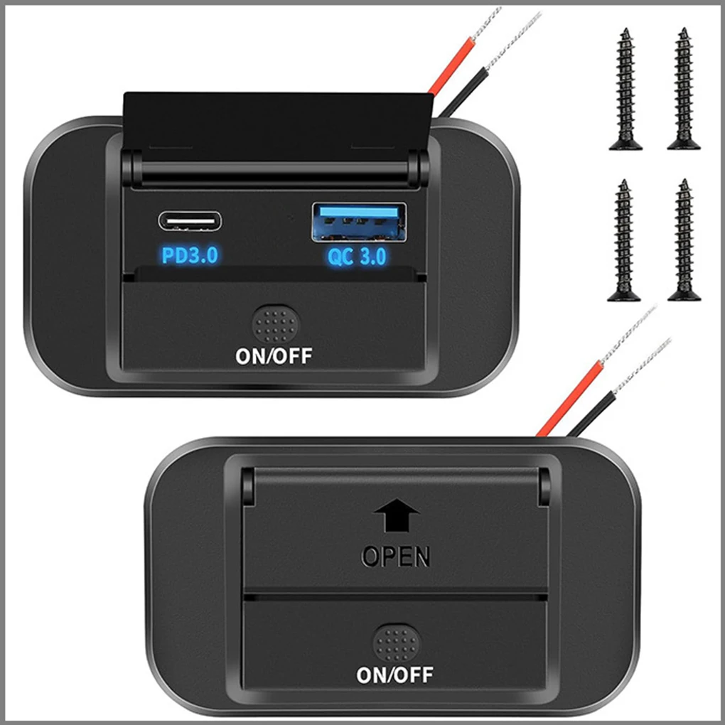 

Quick Charge PD Type C Dual USB Ports Car Bus Charger Socket Adapter 12V/24V USB Power with Swith for Marine Motorcycle