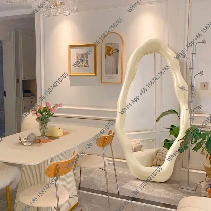 Full-length mirror floor-to-ceiling, creamy style, creative design sense, Nordic home bedroom special-shaped full-length mirror