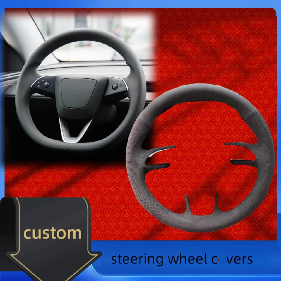 

Car Steering Wheel Cover Hand-stitched For Tesla New Model 3 Highland 2024 Customized Suede Leather Car Interior Accessories