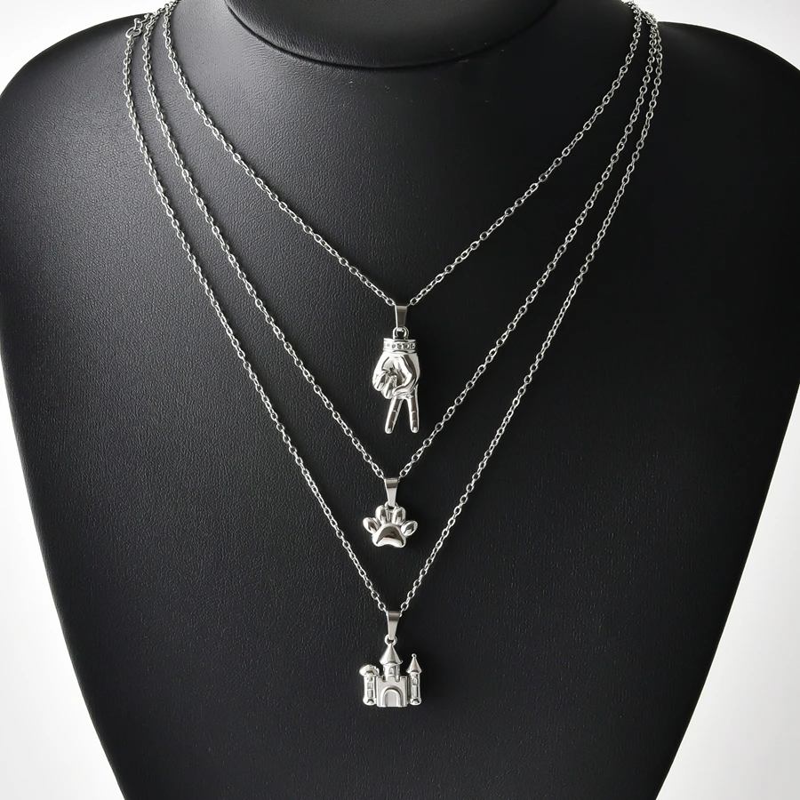 1Pcs Silver Plated Castle/Dog/Thorn Cross/Squirrel/Fish Tail/Cartoon Footprint 316 Stainless Steel Necklace Fashion Accessories