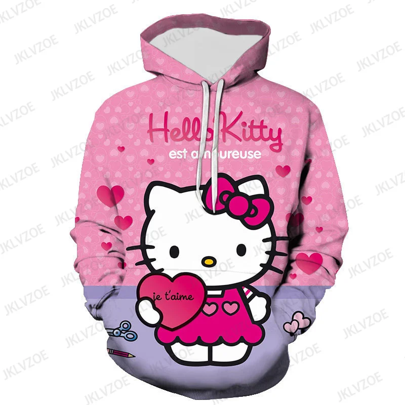 MINISO Couple Hoodies Fashion Hello Kitty 3D Print Hoodie Men Women Fashion Oversized Casual Sport Sweatshirts Pullovers Hooded