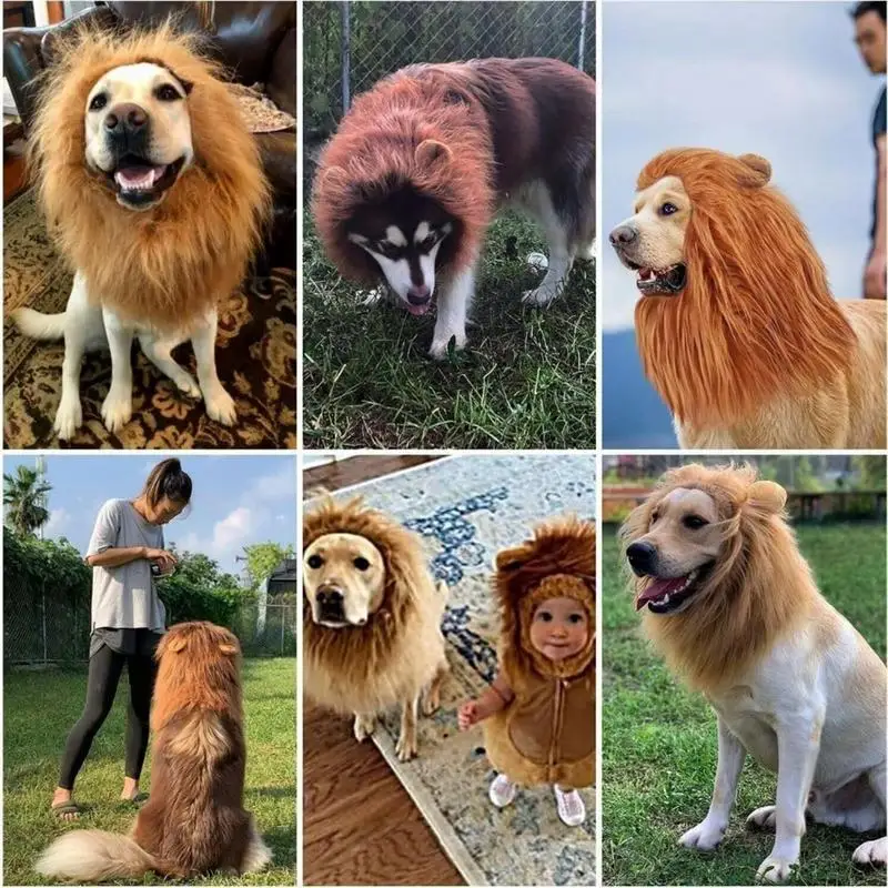 Dog Mane Washable Pet Cat Wig Realistic Dog Mane Costume Wig With Plush Ears Dog Pet Accessory Comfy Air Dog Headgear Perfect