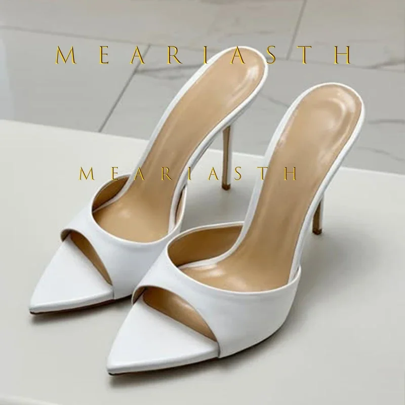 

Летние тапочки на тонком высоком каблуке размера плюс 35–43, новинка 2025, женская мода, туфли-мюли с острым носком, туфли для вечеринок, женские сандалии без шнуровки