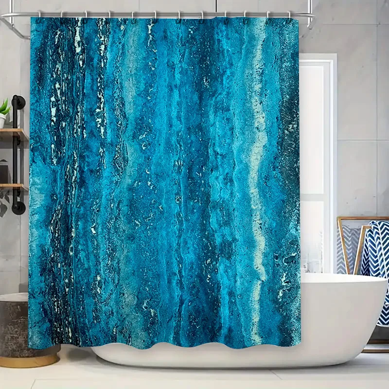 

Bold Blue Textured Shower Curtain Luxurious Home Bath Decor for Modern Kitchens Bedrooms Waterproof Fabric with Metal Hook Rings